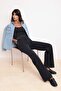 Siyah DÖKÜMLÜ Yüksek Bel MEVSİMLİK %100 Pamuk Uzun Boy Wide Leg Jeans TWOSS26JE00127