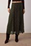 Khaki-Brown Plaid Lined Chiffon Crinkled Effect Maxi Asymmetric Skirt TWOSS26ET00045 - 4