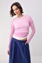 Wardrobe Essentials-Light Pink Fitted/Bodycon Boat Neck Knitted T-Shirt Twoss26Ts00070 - 3