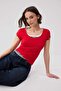 Wardrobe Essentials-Kırmızı Fitted/Vücuda Oturan Havuz Yaka Yumuşak Örme Bluz TWOSS26BZ00362 - 2