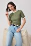 Wardrobe Essentials-Khaki Fitted Truvakar Gathered Modal Premium Knitted Blouse Twoss26Bz00355