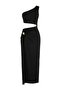 Black Knitted Maxi One-Shoulder Beach Dress with Draped Accessories Tbess26El00033 - 2