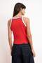Red Slogan Fitted Halter Neck Sleeveless Cotton Ribbed Knitted Tank Top Twoss26Al00040 - 8