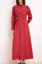 Bordo Beli Lastikli Gümüş Kemer Detaylı Maxi Dokuma Elbise TCTSS26EB00046 - 3