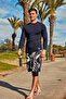 Navy Blue Taqva Men's Swimming T-Shirt T2402 - 3