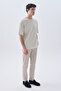 Men's Stone Color Textured Comfort Fit Crew Neck T-Shirt - 3
