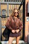 Women's Velvet fabric Oversized loose coat brown - 2