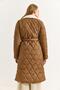Women's Faux Fur Collar Buttoned Quilted Coat Brown - 4