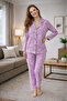 Soft Textured Suede Shirt Pajama Set 7108 Floral Pink