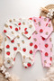 Cotton 2-Piece Strawberry Patterned Baby Girl Romper Set – with Booties & Cuffs