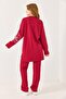 Women's crew neck embroidered tracksuit set - red - 5