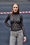 Women's Mock Neck Sheer Long Sleeve Lace Blouse - 3