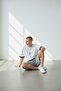 Men's White Vertical Printed Oversize T-shirt Set with Shorts - 3