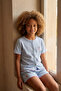 Girl's Mediterranean Cherry Embroidered Buttoned Shorts Pajama Set Blue - 2