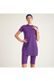 2154_Women's Printed Boneli Semi-Closed Strappy Covered Bustier Lined 3-Piece Hijab Swimsuit Set - Purple - 7