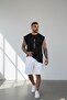 Men's Black Vertical Printed Oversize Sleeveless Crew Neck T-shirt