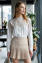 Women's Beige Patterned Mandarin Collar Shirt ARM-25Y001013