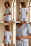 Women's Mediterranean Pajama Set with Pockets and Shorts Blue - 3