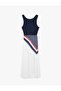 Cotton Sleeveless Scarf Detail Crew Neck Long Dress - 4