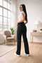 Nicy 90's Stretch Fabric Black Super High-Waist Loose Palazzo Pants. (SUPER HIGH.) Wide Leg. - 6