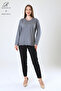 Women's Gray Leaf Patterned Skirt and Stone Embroidered Collar Lycra Viscose Mother Combed Cotton Blouse - 3