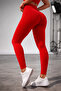 Red Ribbed High Waist Gathering Tights - 3