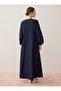 Linen Blended Hijab Dress with Stitching Detail - Navy Blue - Benin - 6