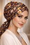 قبعة بيج بنمط زهور بنية اللون مع مشبك