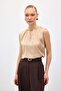 Satin Blouse with Collar Detail - Beige - 4