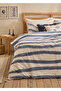 100% Cotton Satin Marine Double Duvet Cover Set Blue-White (200X220 cm)