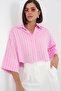 Women's Striped Oversize Short Shirt 20326 - Pink - 3