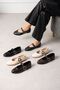 Allegra Beige Wrinkled Patent Leather Ballerinas with Nickel Ring Buckle Belt Band - 5