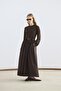 Slim Fit Belted Mix Dress Brown - 2