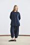 Collar Detailed Tencel Tunic Trousers Set Navy Blue - 2