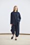 Collar Detailed Tencel Tunic Trousers Set Navy Blue - 4