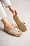 Beige Straw Open Front and Side Open Women's Slipper Outdoor and House Slippers Indoor Shoes - 3