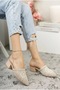 Beige Skin Knitwear Knitted Women's Heeled Slippers - 4