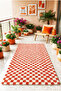 Chess Dama Patterned Bone-Salmon Living Room Bedroom Hallway Machine Carpet Runner - 2