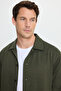 Men's Relax Fit Comfortable Cut Buttoned Side Pocket Knitted Dark Green Jacket Shirt - 2