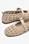 Taku Beige Suede Leather Women's Perforated Ballet Flats - 5