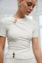 Fasley Women's Soft and Stretchy Fabric Buckle Detail Slim Fit Ecru Blouse - 3