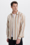 Men's Relax Fit Comfortable Cut Sports Collar Striped Lumberjack Shirt - 4