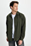 Men's Relax Fit Comfortable Cut Buttoned Side Pocket Knitted Dark Green Jacket Shirt - 6