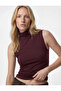 Cotton Lycra Slim Fit High Collar Sleeveless T-Shirt