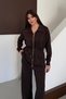 Oversize Zippered Lace-Up Waist Polo Collar Modal Women's Suit Brown 1196 - Premium Series - 6