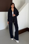 Oversized zippered waist tie polo collar modal women's set 1196 black - premium series - 6