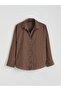 Brown Striped Oversized Women's Shirt (S6) - 5