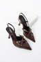 Women's Burgundy Wrinkled Patent Leather Pointed Toe Buckled Slingback Heeled Shoes