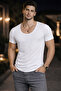 Men's Oval Collar T-Shirt Slim Fit Open Collar Stretch Fabric Slim Fit T-Shirt White Vr013