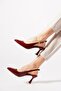 Yerve back open side buckle women's high heel shoes burgundy patent leather - 2